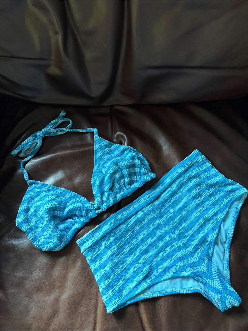 Wild Fable Textured Knit Striped Turquoise Bikini